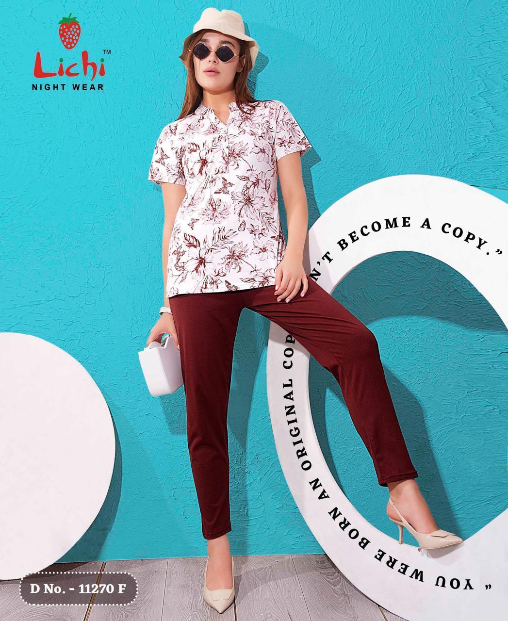 Design 11270 Lichi Hosiery Pyjama Night Suits Wholesale