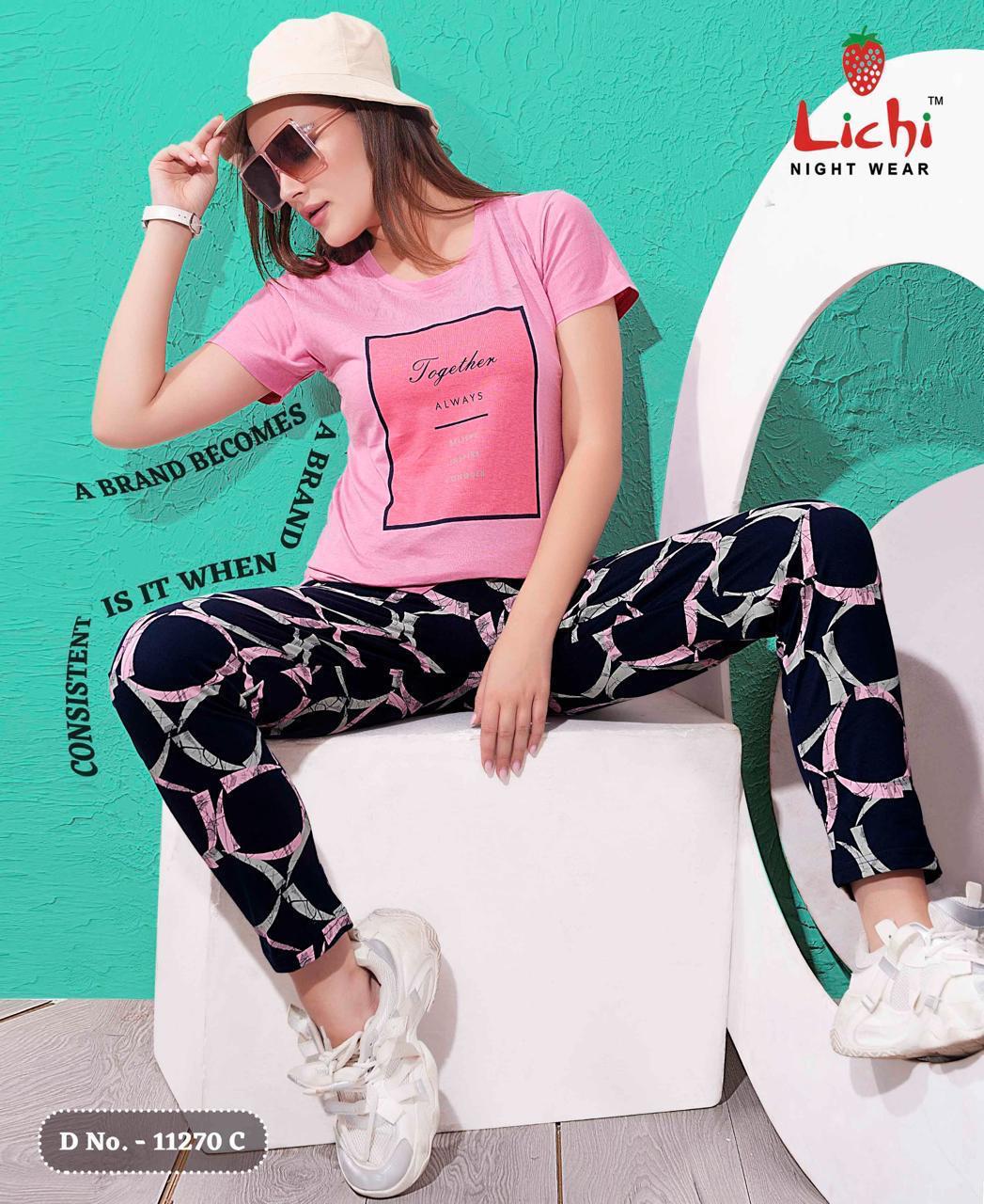 Design 11270 Lichi Hosiery Pyjama Night Suits Wholesale