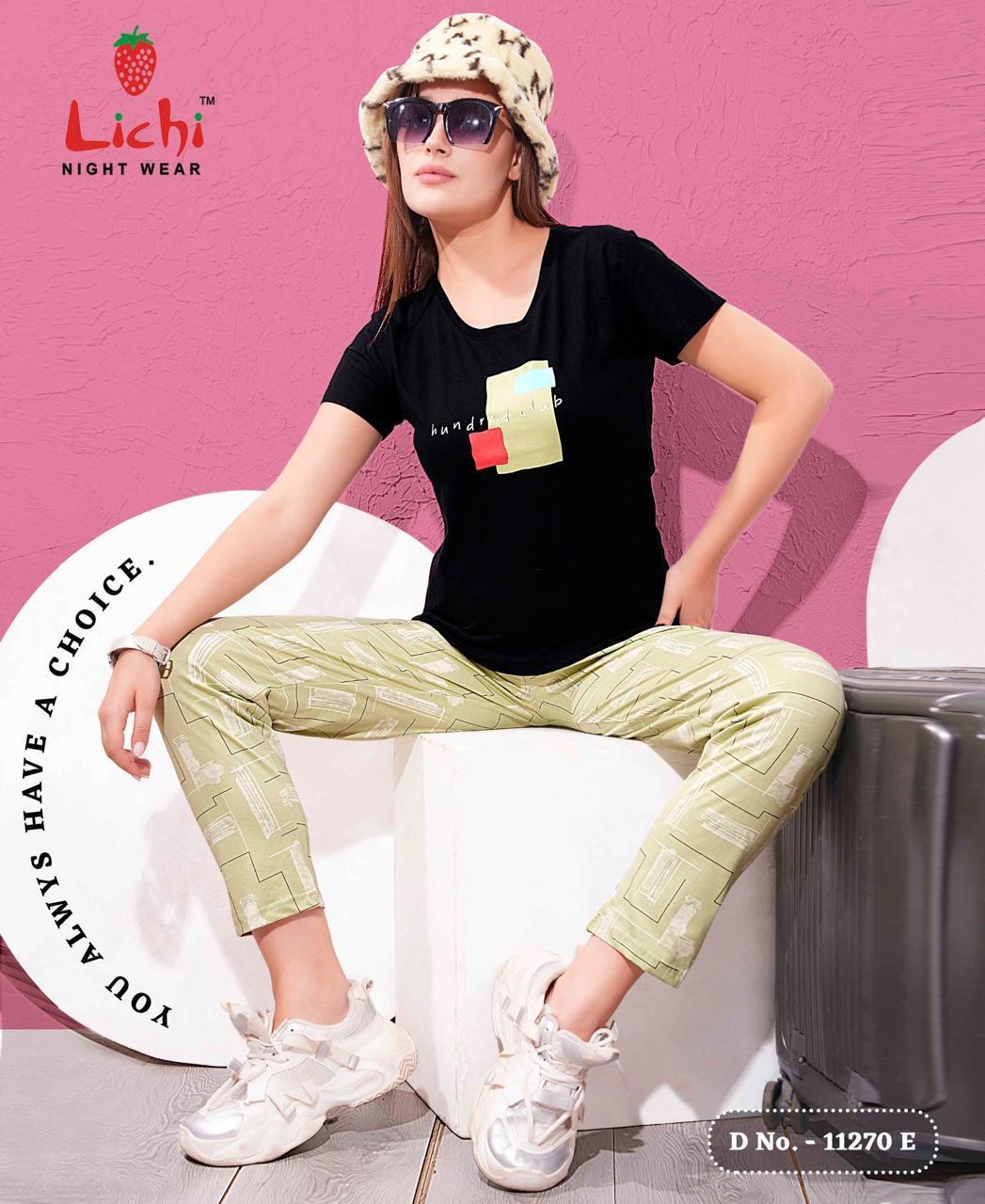 Design 11270 Lichi Hosiery Pyjama Night Suits Wholesale