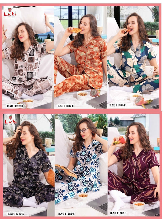 Design 11282 Lichi Hosiery Collar Night Suits Supplier Gujarat