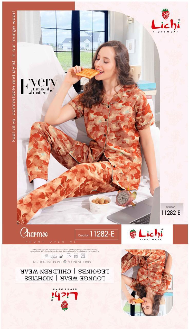 Design 11282 Lichi Hosiery Collar Night Suits Supplier Gujarat