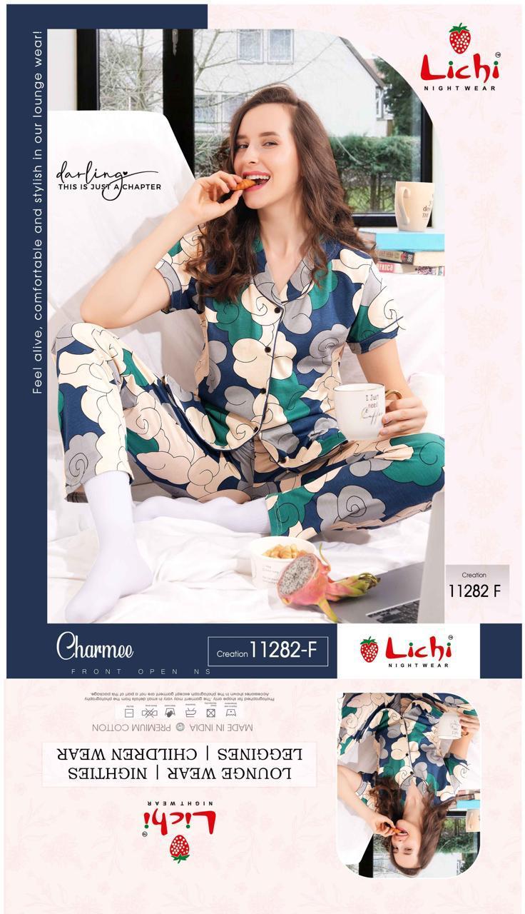 Design 11282 Lichi Hosiery Collar Night Suits Supplier Gujarat