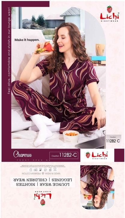 Design 11282 Lichi Hosiery Collar Night Suits Supplier Gujarat