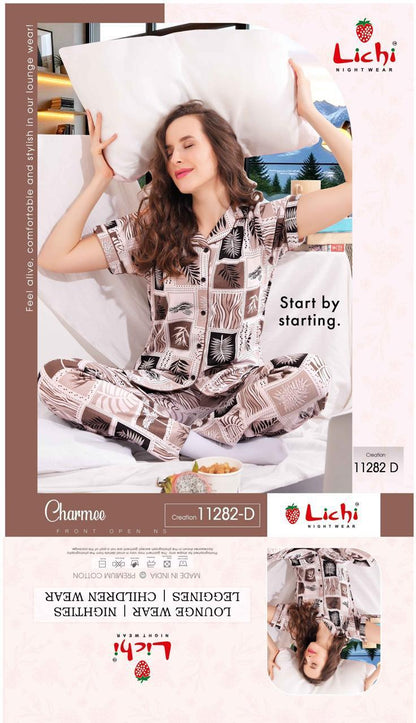 Design 11282 Lichi Hosiery Collar Night Suits Supplier Gujarat