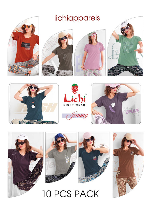 Design 11284 Jemmy Lichi Hosiery Cotton Pyjama Night Suits Wholesale Rate