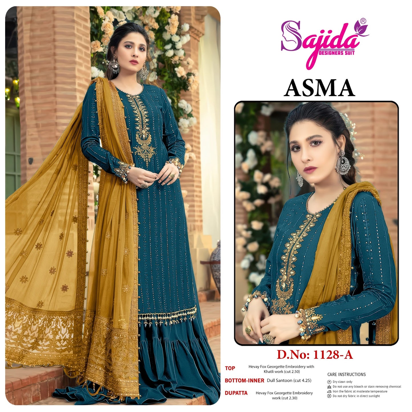 Design 1128 Asma Sajida Georgette Pakistani Salwar Suits Wholesaler Gujarat