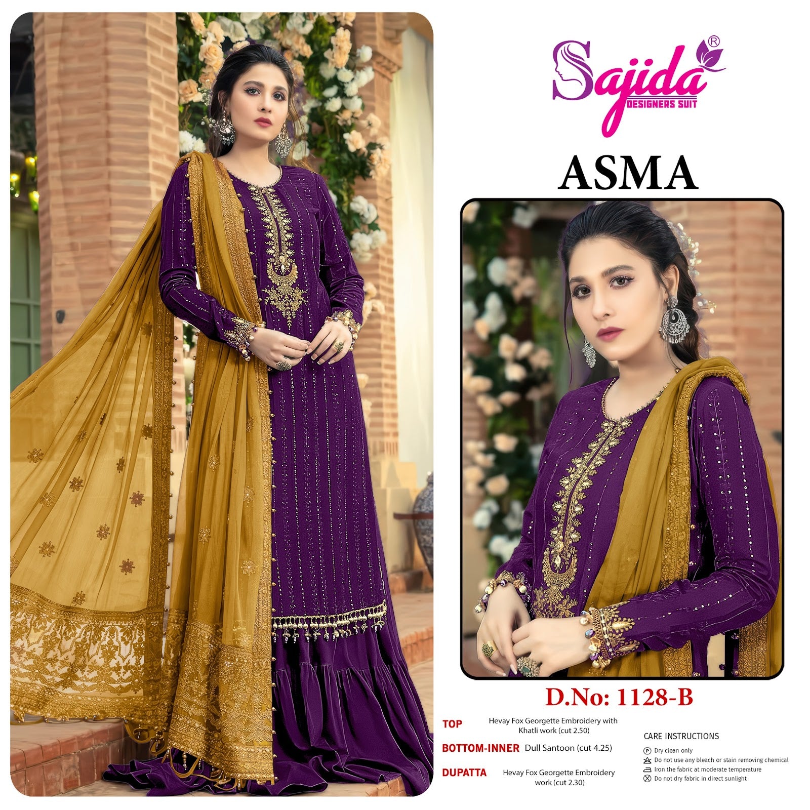 Design 1128 Asma Sajida Georgette Pakistani Salwar Suits Wholesaler Gujarat