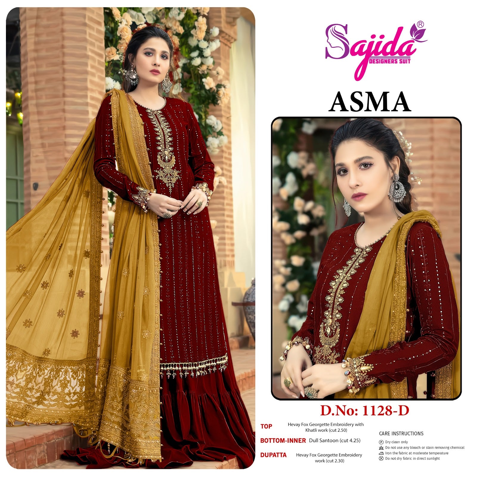 Design 1128 Asma Sajida Georgette Pakistani Salwar Suits Wholesaler Gujarat