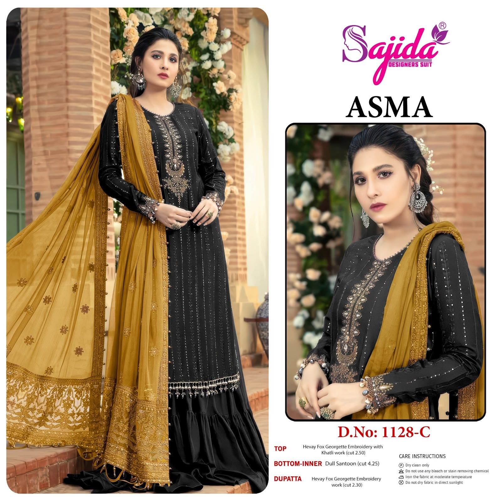Design 1128 Asma Sajida Georgette Pakistani Salwar Suits Wholesaler Gujarat