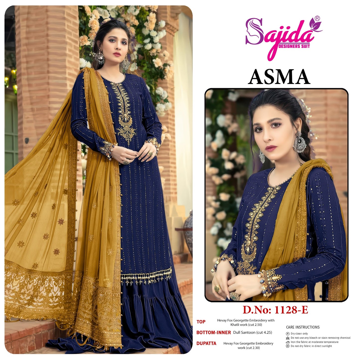 Design 1128 Asma Sajida Georgette Pakistani Salwar Suits Wholesaler Gujarat