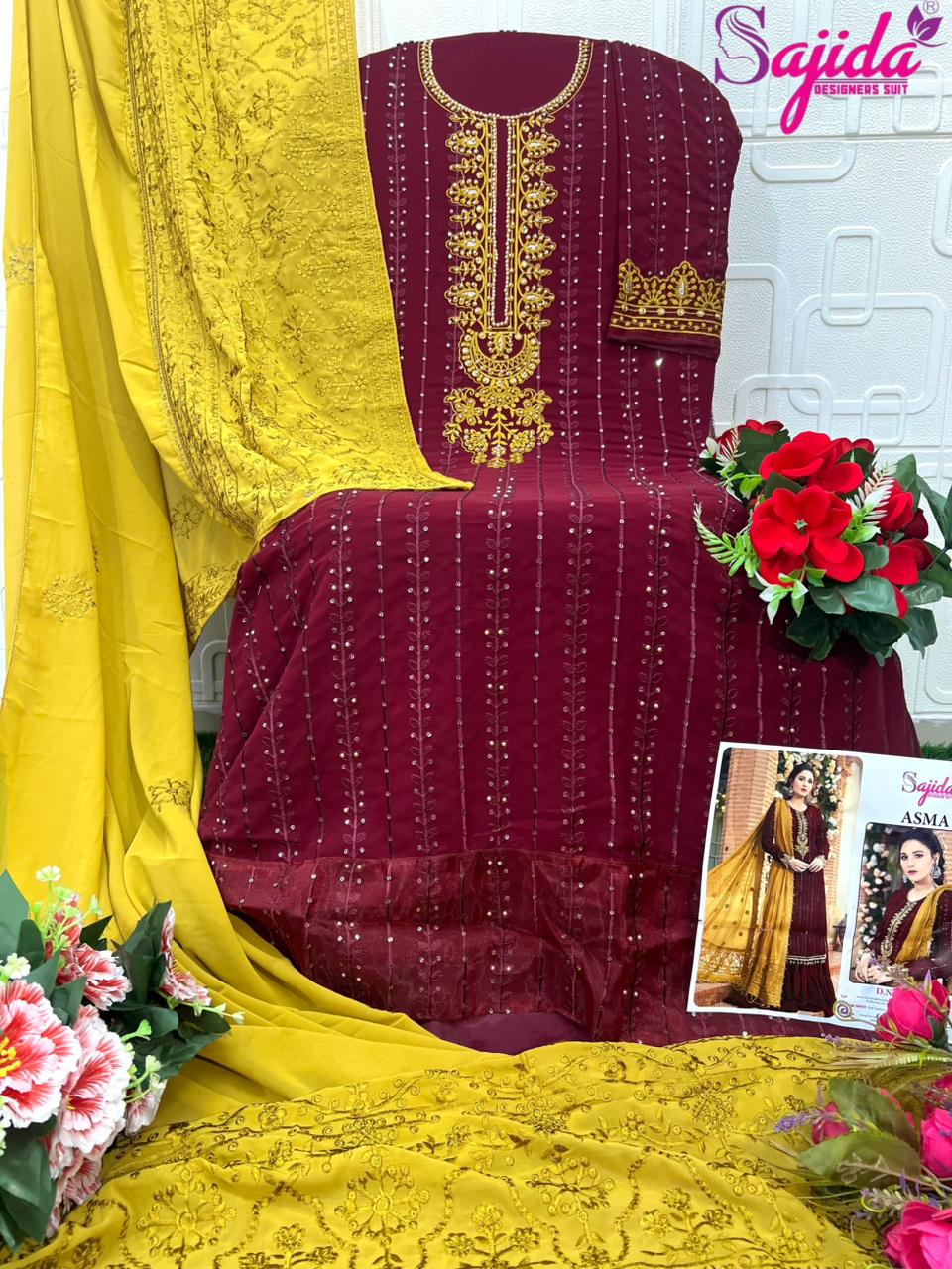 Design 1128 Asma Sajida Georgette Pakistani Salwar Suits Wholesaler Gujarat