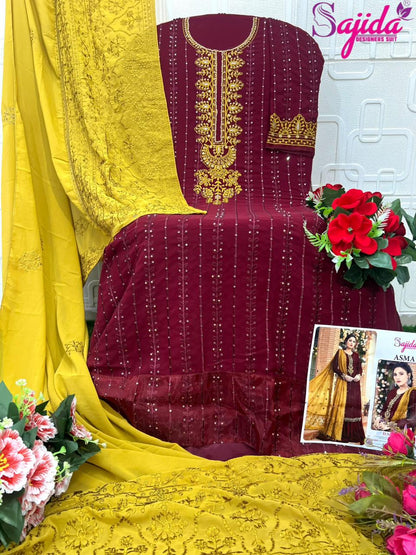 Design 1128 Asma Sajida Georgette Pakistani Salwar Suits Wholesaler Gujarat