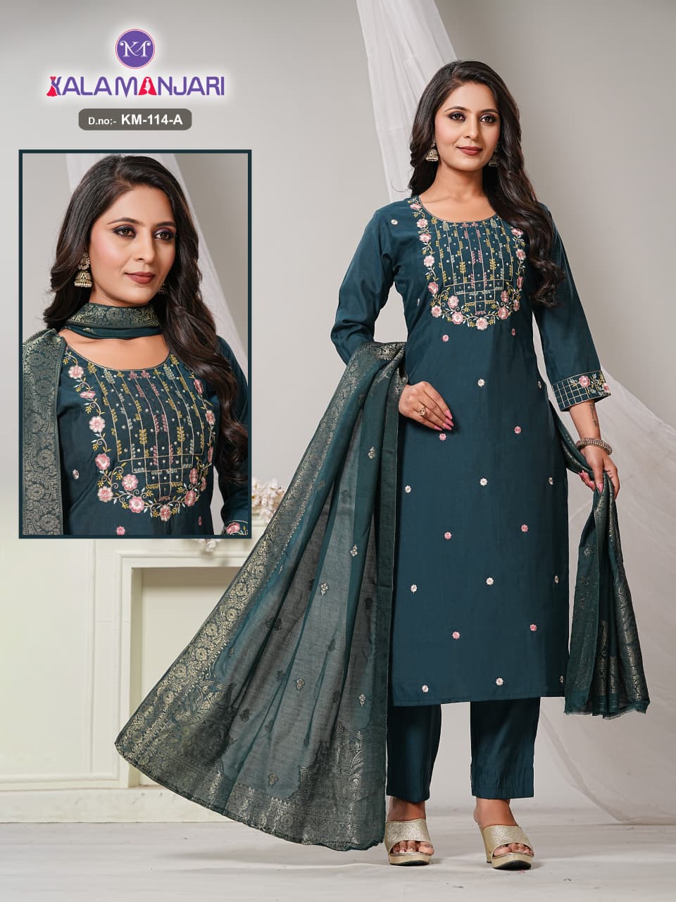 Design 113-114 Kalamanjari Karissa Roman Readymade Pant Style Suits Wholesaler India