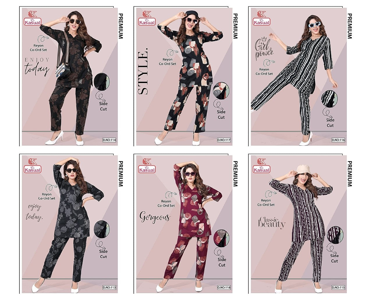 Design 113-118 Kasual Reyon Co Ord Set Exporter