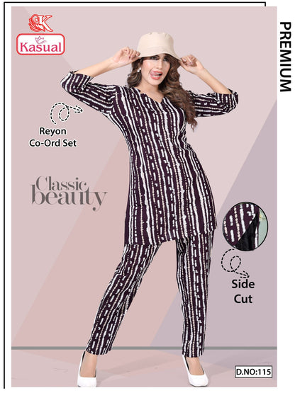 Design 113-118 Kasual Reyon Co Ord Set Exporter