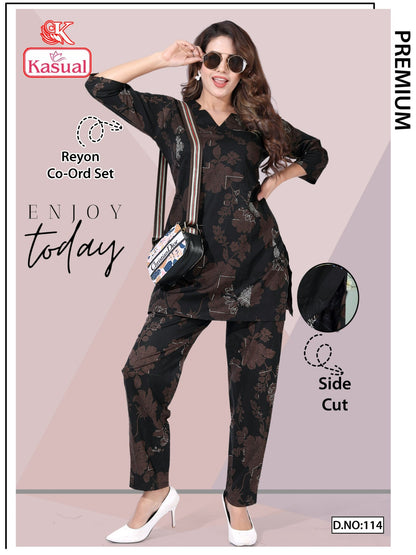 Design 113-118 Kasual Reyon Co Ord Set Exporter