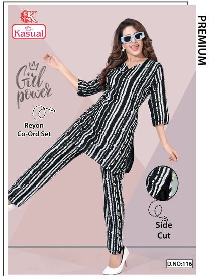 Design 113-118 Kasual Reyon Co Ord Set Exporter