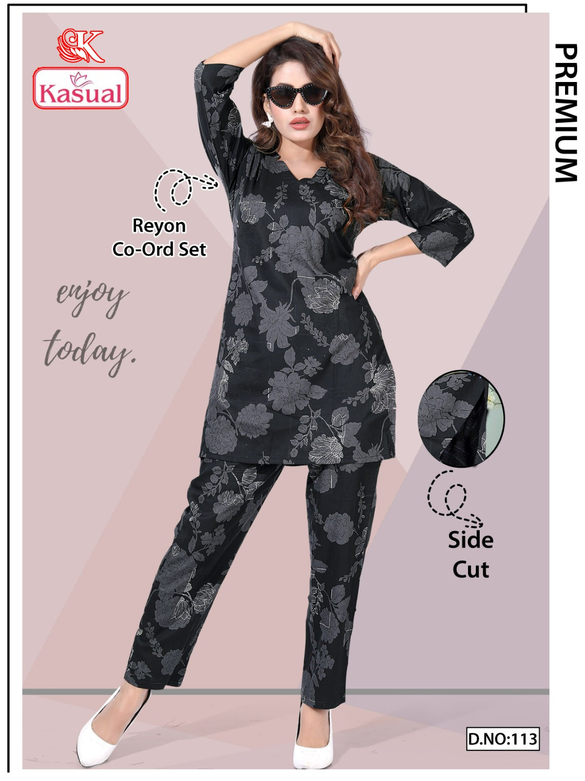 Design 113-118 Kasual Reyon Co Ord Set Exporter