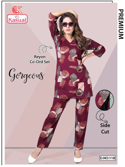 Design 113-118 Kasual Reyon Co Ord Set Exporter