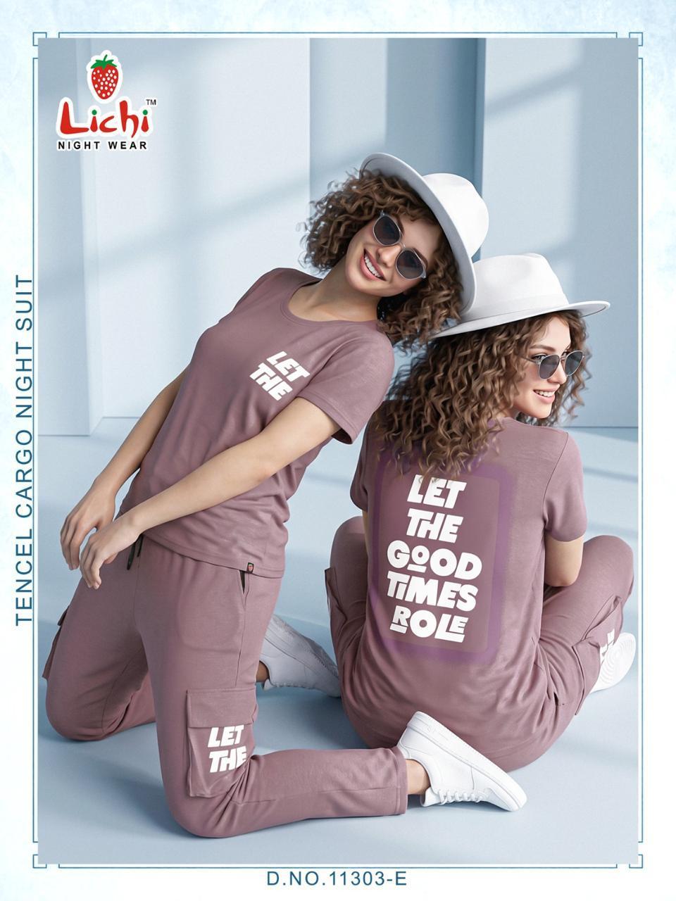 Design 11303 Cargo Lichi Tencil Pyjama Night Suits Wholesale