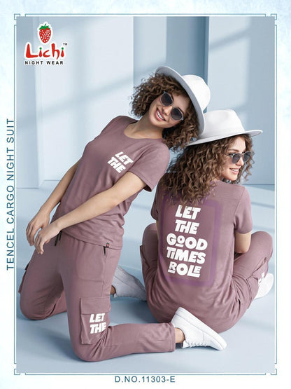 Design 11303 Cargo Lichi Tencil Pyjama Night Suits Wholesale