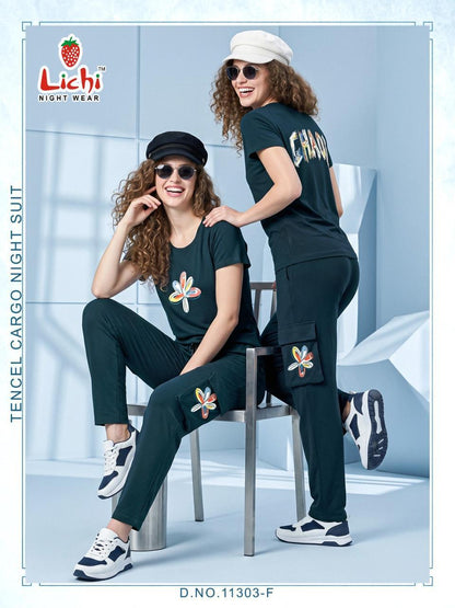 Design 11303 Cargo Lichi Tencil Pyjama Night Suits Wholesale