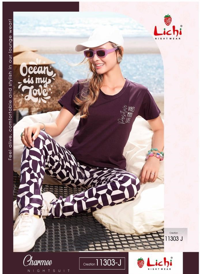 Design 11303 Charmee Lichi Cotton Pyjama Night Suits Wholesale Price
