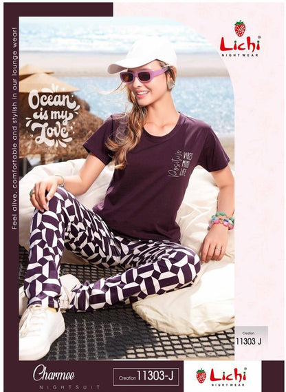 Design 11303 Charmee Lichi Cotton Pyjama Night Suits Wholesale Price