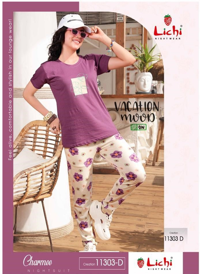 Design 11303 Charmee Lichi Cotton Pyjama Night Suits Wholesale Price