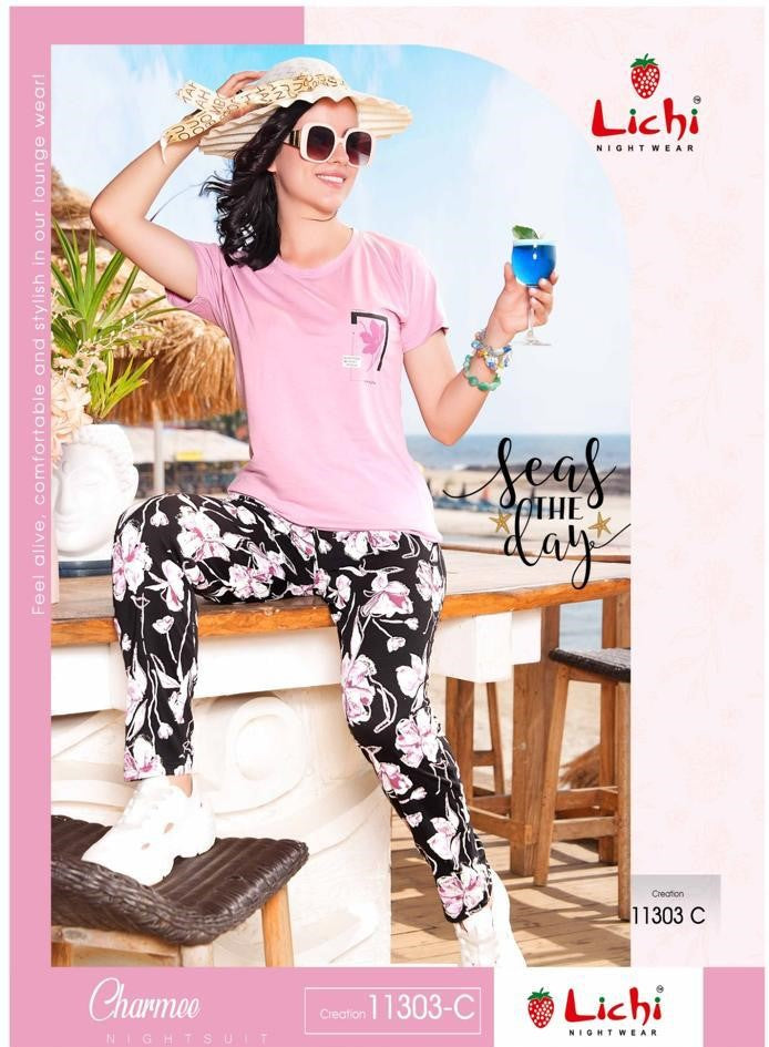 Design 11303 Charmee Lichi Cotton Pyjama Night Suits Wholesale Price