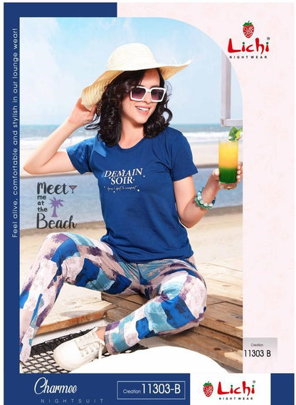 Design 11303 Charmee Lichi Cotton Pyjama Night Suits Wholesale Price