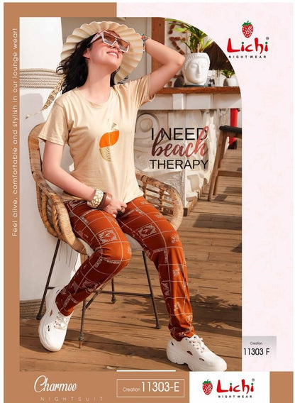 Design 11303 Charmee Lichi Cotton Pyjama Night Suits Wholesale Price