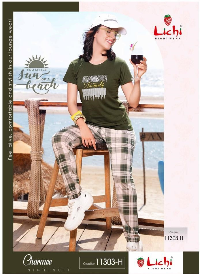 Design 11303 Charmee Lichi Cotton Pyjama Night Suits Wholesale Price