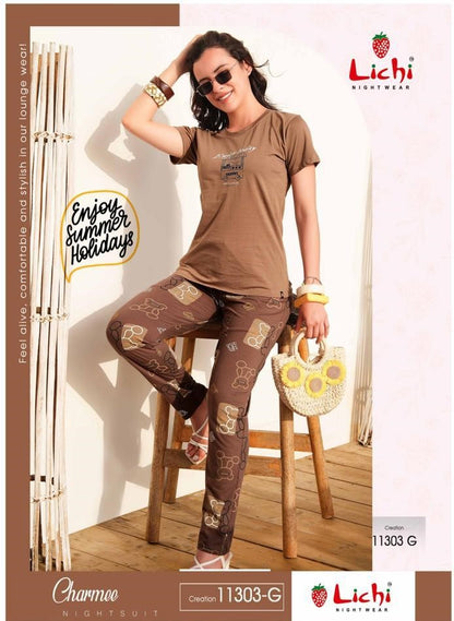 Design 11303 Charmee Lichi Cotton Pyjama Night Suits Wholesale Price