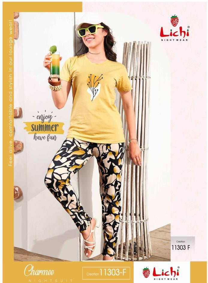 Design 11303 Charmee Lichi Cotton Pyjama Night Suits Wholesale Price