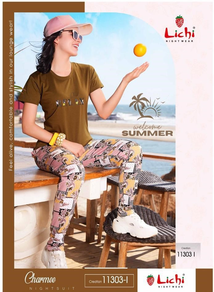 Design 11303 Charmee Lichi Cotton Pyjama Night Suits Wholesale Price