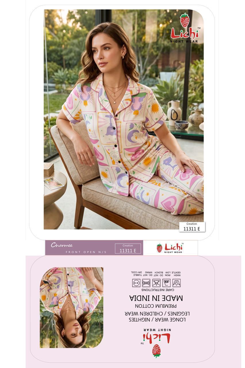 Design 11311 Lichi Cotton Collar Night Suits Exporter Gujarat