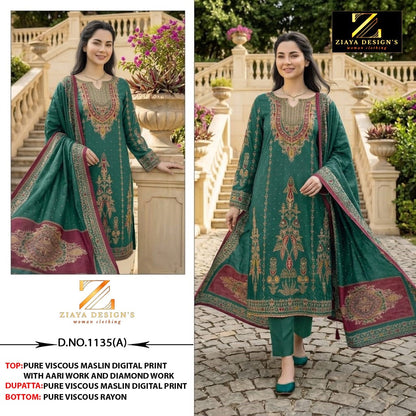 Design 1135 Ziaya Design Viscose Muslin Pakistani Salwar Suits Exporter Ahmedabad