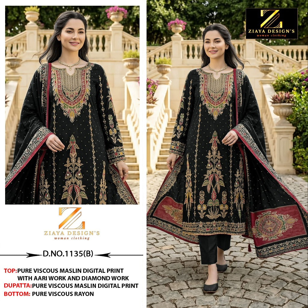 Design 1135 Ziaya Design Viscose Muslin Pakistani Salwar Suits Exporter Ahmedabad