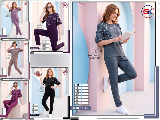 Design 1142 Gk Tencil Pyjama Night Suits Supplier Gujarat