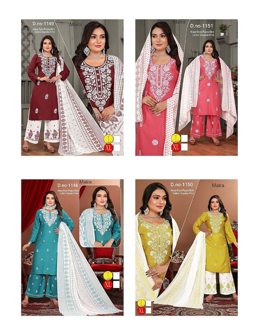 Design 1148-1151 Maira Rayon 22Kg Readymade Plazzo Style Suits Wholesale Price