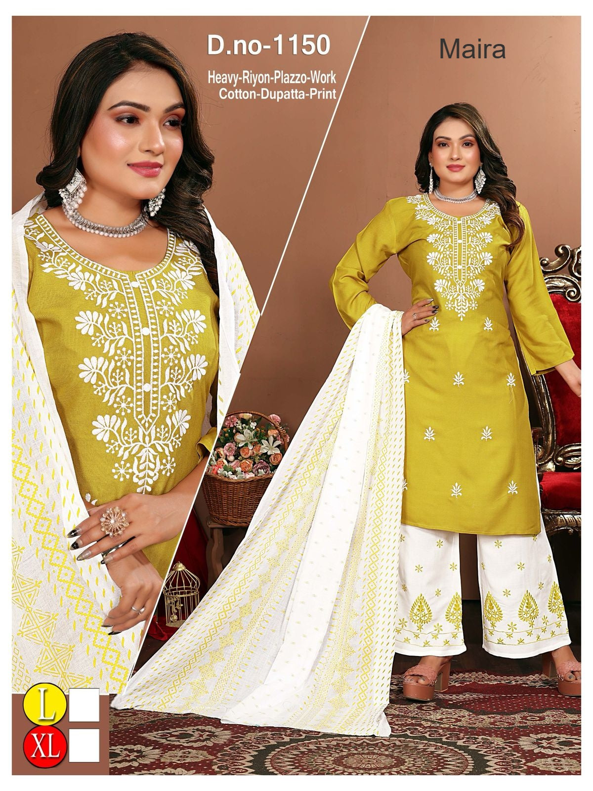 Design 1148-1151 Maira Rayon 22Kg Readymade Plazzo Style Suits Wholesale Price