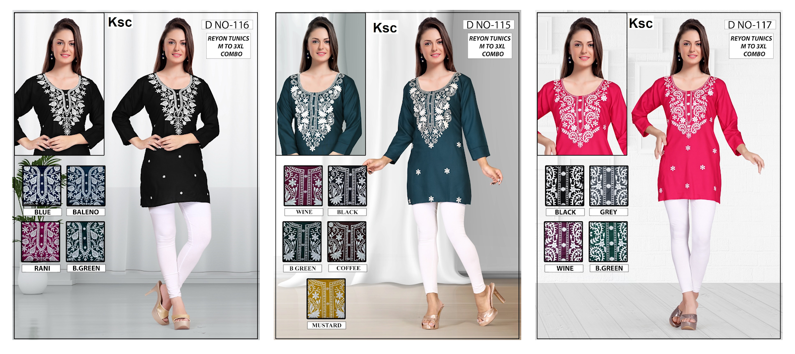 Design 115-117 Ksc Reyon Short Kurtis Exporter Ahmedabad