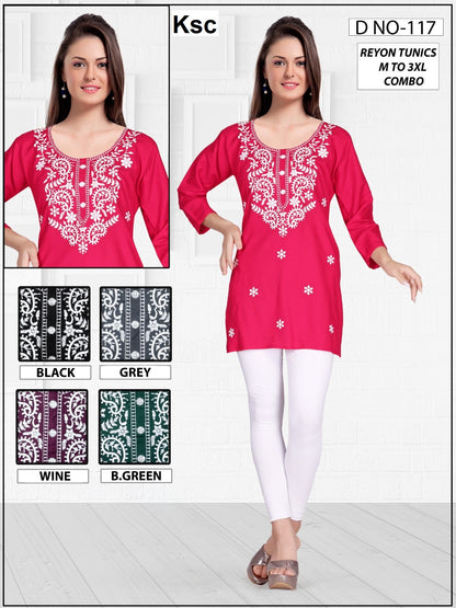 Design 115-117 Ksc Reyon Short Kurtis Exporter Ahmedabad