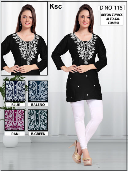 Design 115-117 Ksc Reyon Short Kurtis Exporter Ahmedabad