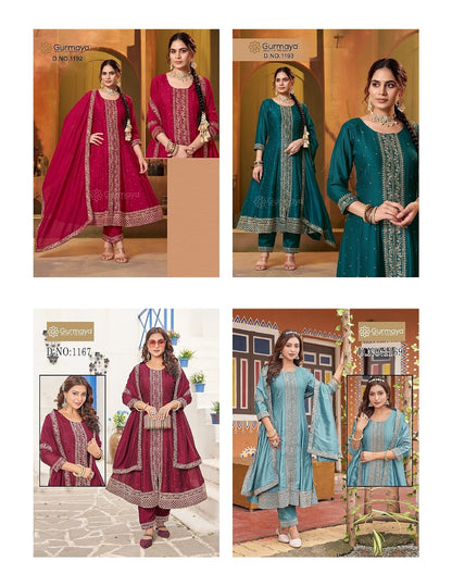 Design 1167-1169-1192-1193 Aanchi Vichitra Silk Readymade Suits Wholesaler India