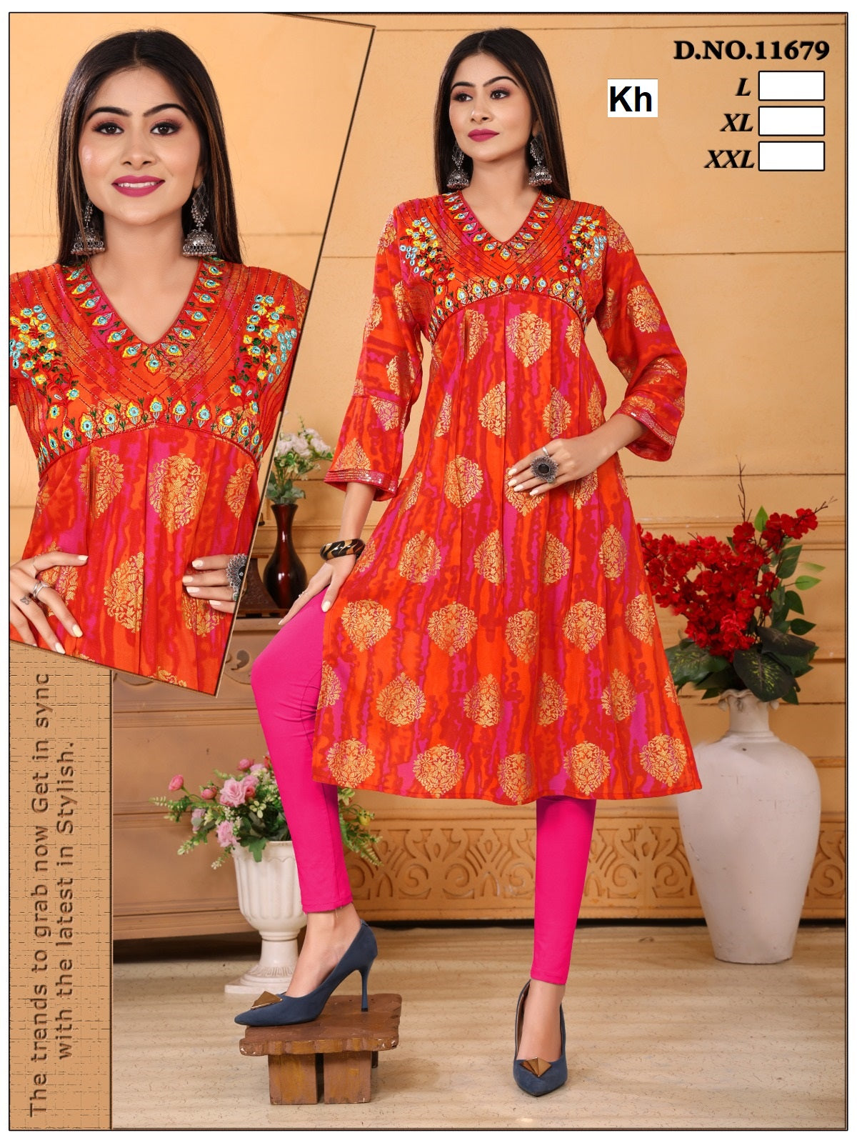 Design 11679 Kh Reyon Knee Length Kurtis Supplier India