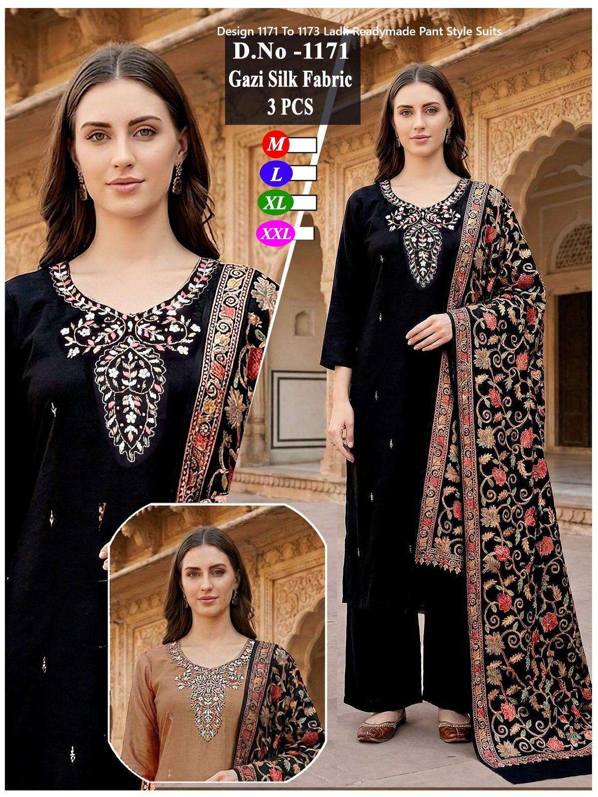 Design 1171 To 1173 Ladli Gaji Silk Readymade Pant Style Suits Manufacturer India