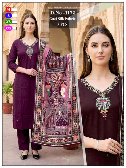 Design 1171 To 1173 Ladli Gaji Silk Readymade Pant Style Suits Manufacturer India