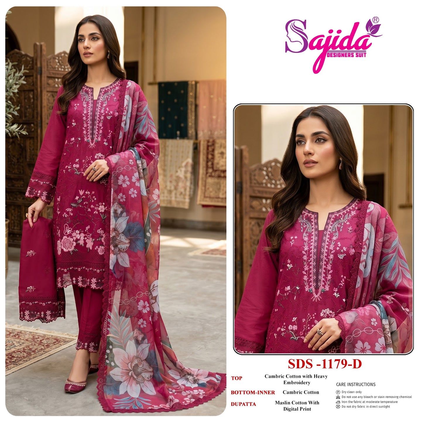 Design 1179 Sajida Cambric Cotton Pakistani Salwar Suits Exporter